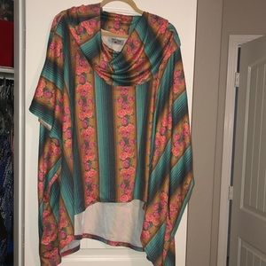BRAND NEW with tags! Crazy Train poncho turquoise and peach pink rose flowers